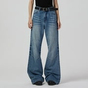 SwiftWear Women Flare Bell Bottom Jeans Trendy Cowboy Baggy Denim Pants with Pockets High Waisted Jeans, Navy M