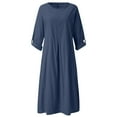 thumbnail image 7 of up to 60% off Gifts Usmixi Summer Dresses for Women Casual Loose Pocket Soft Cotton Linen Long Dresses 2023 3/4 Sleeve Round Neck Solid Maxi Formal Dress Navy XXL, 7 of 7