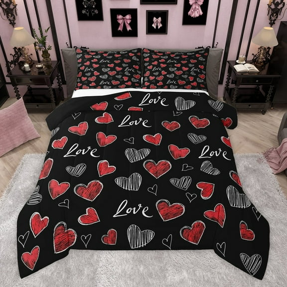 Manfei Boys Girls Love Heart Print 2pcs Bedding Comforter Set,Romantic Lover Couple Twin Comforter Sets,Valentine's Day Breathable Bedding Set,Super Cozy Room Decor,Reversible