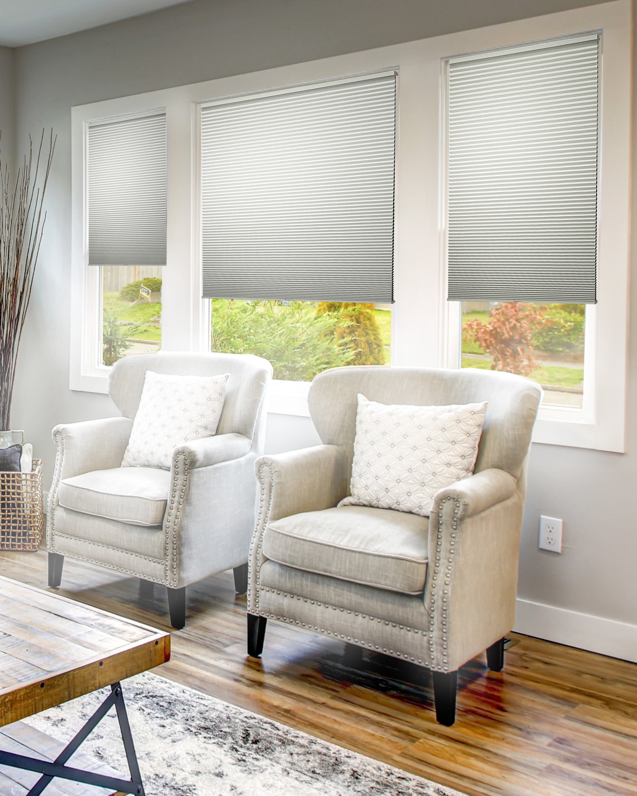 Chicology Cordless Cellular Shade Blackout, Light Grey 26.25"W x 48"H