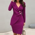 thumbnail image 1 of Pisexur Robe de Travail pour Femmes, Style Bureau, Croisée, Unie, Col Rabattu, Robe Blazer, Manches Longues, Boutons, Robe Moulante Formelle, 1 of 5