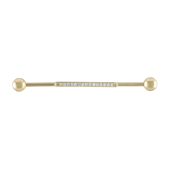 Zahav Jewelry 14K Solid Yellow Gold 36mm Industrial Barbell With CZ Stones