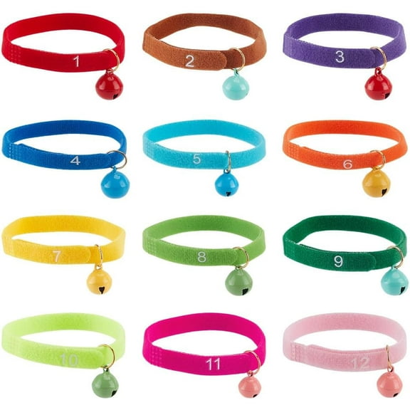 12pcs Litter Puppy ID Collars with Numbers 12 Colors Iron Bell Puppy Collars Adjustable Whelping Collars Soft Nylon Litter Identification Bands for Newborn Dog Kittens Pet Cat