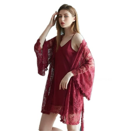 

Ladies sexy lingerie simulation silk suspenders nightdress women s sexy lingerie Red M