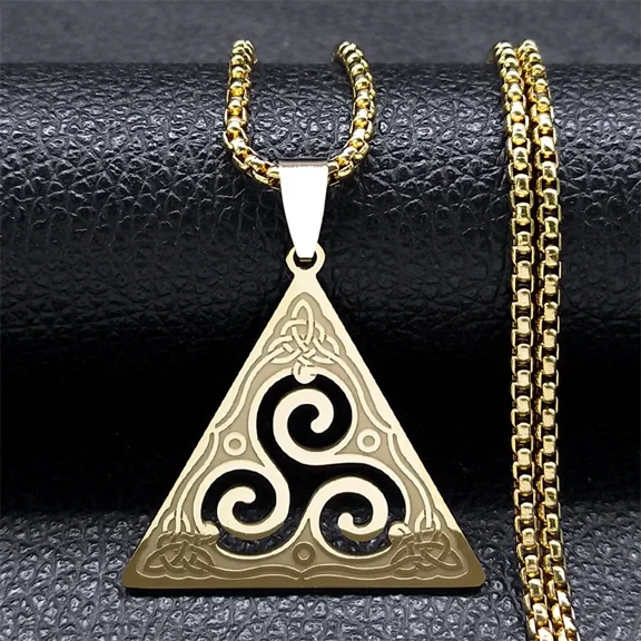 Celtic Triskele Triskelion Necklace for Women/Men 14K Yellow Gold Golden Color Triquetra Witch Trinity Knot Jewelry bruja
