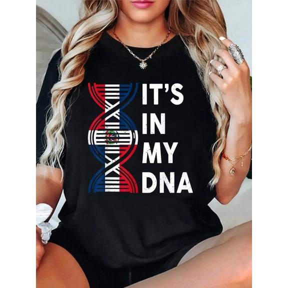 Dominican Republic Flag Its My DNA Hispanic Heritage Month T-Shirt casual short sleeve crew neck cotton tee tops for women