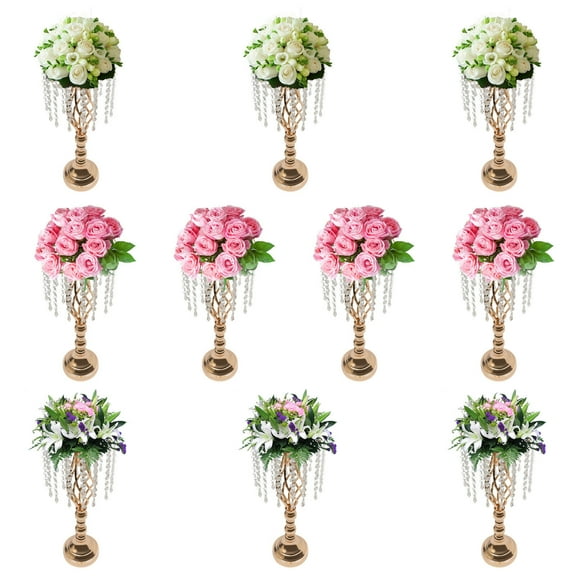 55cm 10Pcs Crystal Flower Stands Vases Wedding Centerpieces Dining Table Golden