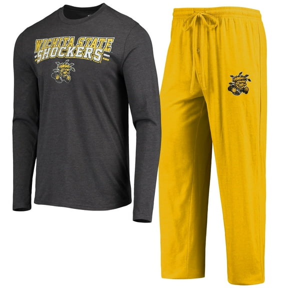 Men's Concepts Sport Yellow/Heathered Charcoal Wichita State Shockers Meter Long Sleeve Top & Pants Sleep Set