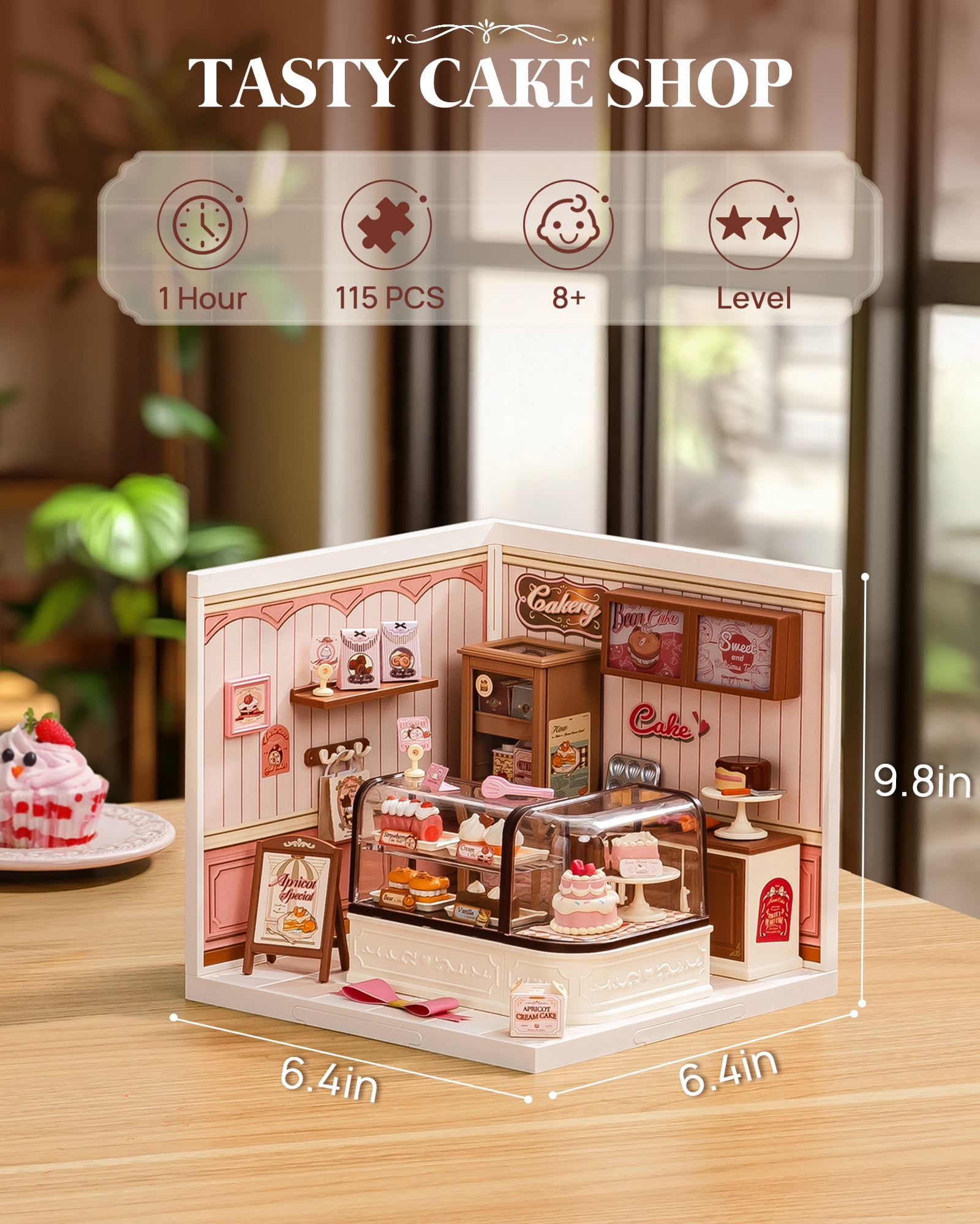 ROBOTIME Super Creator DIY Miniature House Kit,Tiny Home Craft Kits with LED,Mini Dollhouse Building Sets,Gifts for Teens Adults(Tasty Cake Shop)