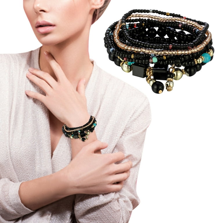 Stackable Bead Bracelets Ladies Mens Stretch Multilayer Bracelet Set  Multicolor Jewelry