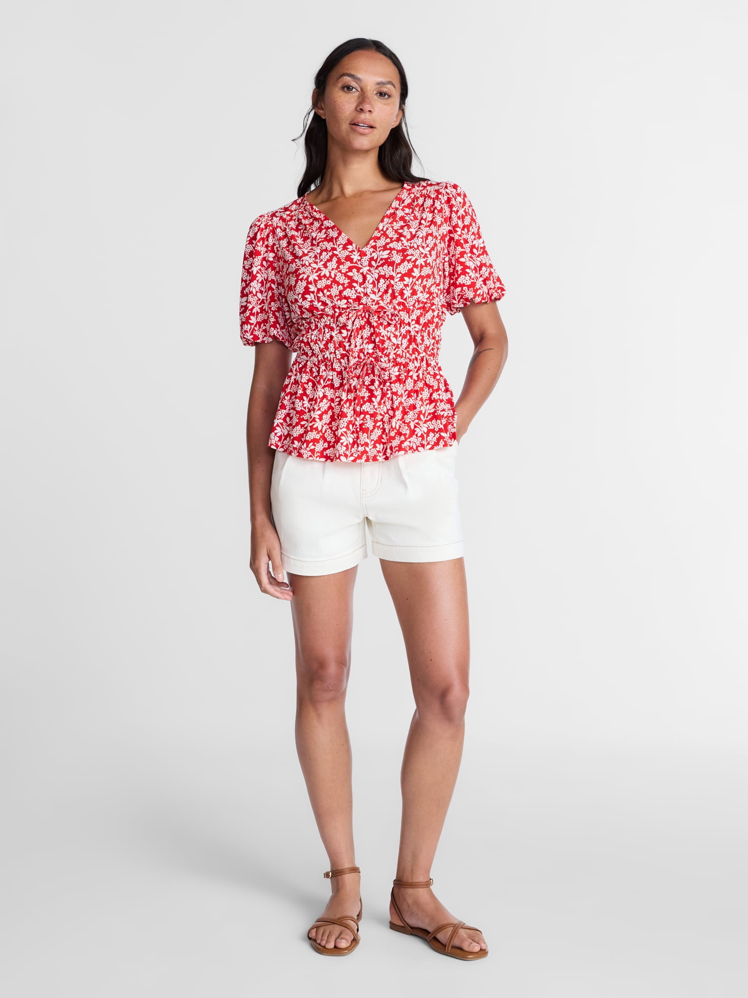 Time and Tru Women's and Women's Plus V-Neck Shirred Peplum Top, Sizes XS-XXXL