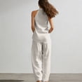thumbnail image 3 of Linen Sets for Women 2 Piece Sleeveless V Neck Halter Top Matching Wide Leg Pants Summer Lounge Set Vacation Outfits Pocket 2026 Beach Vacation Outfits(White,XL), 3 of 5