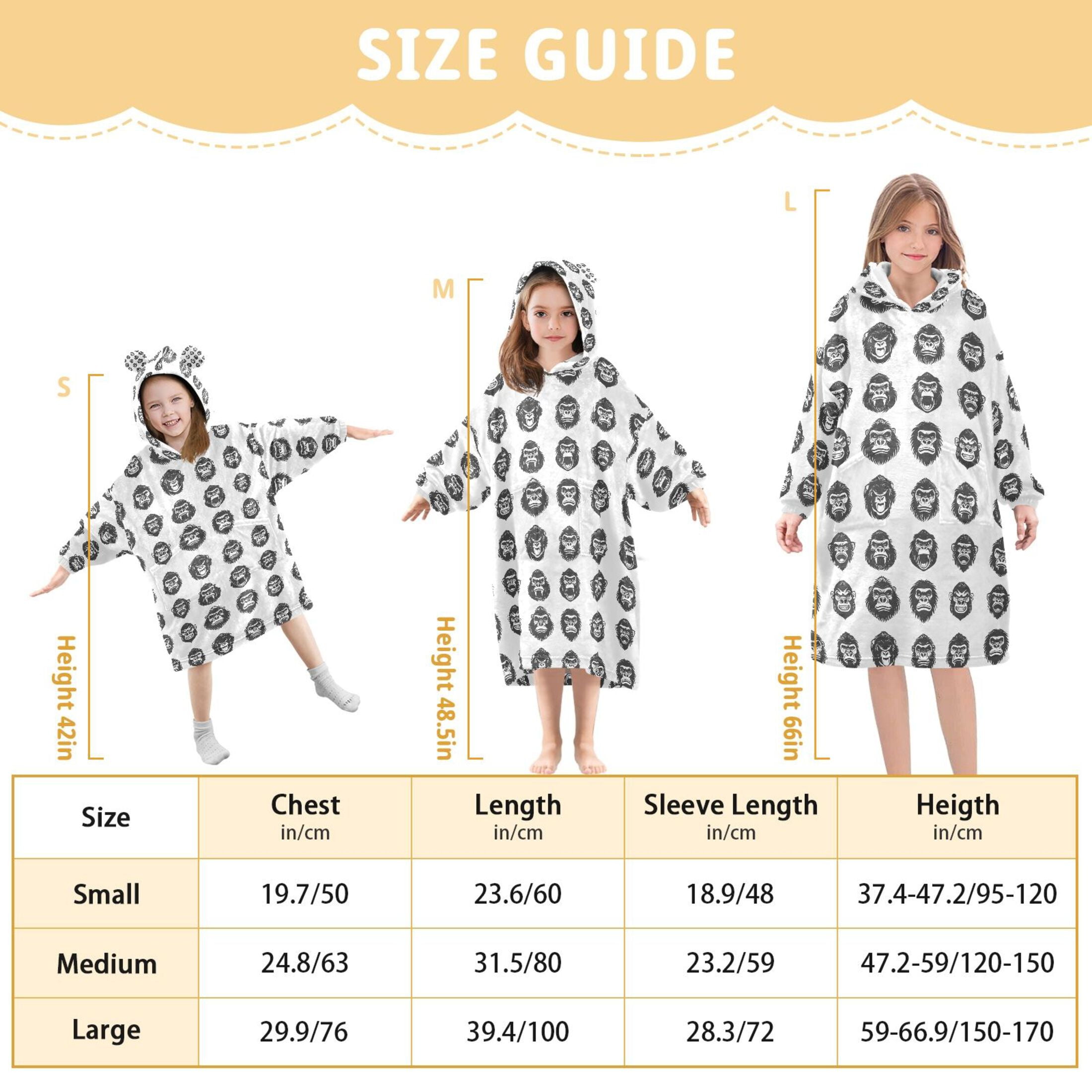 joogoo Blanket Hoodie for Gorilla Pattern Oversize Sweatshirt 3-14 YR L