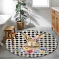 thumbnail image 4 of Round Area Rug 3ft, Happy Easter Cute Bunny Spring Flower Non-Shedding Washable Area Rug, Black White Buffalo Plaid Non Slip Low-Profile Circle Rugs for Living Room, Bedroom Dining Room, 4 of 9