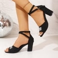 thumbnail image 3 of Rokment Womens Sparkly Rhinestones Dressy Sandals High Heels for Ladies Bride Wedding Fashion Glitter Black Suede Open Toe Chunky Block Heeled Ankle Strap Summer Dress Pumps C Size 7.5, 3 of 7