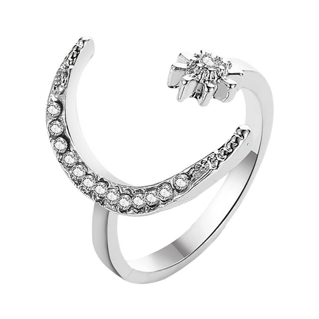 DPTALR Star And Moon Ring Star Moon Index Finger Open Ring