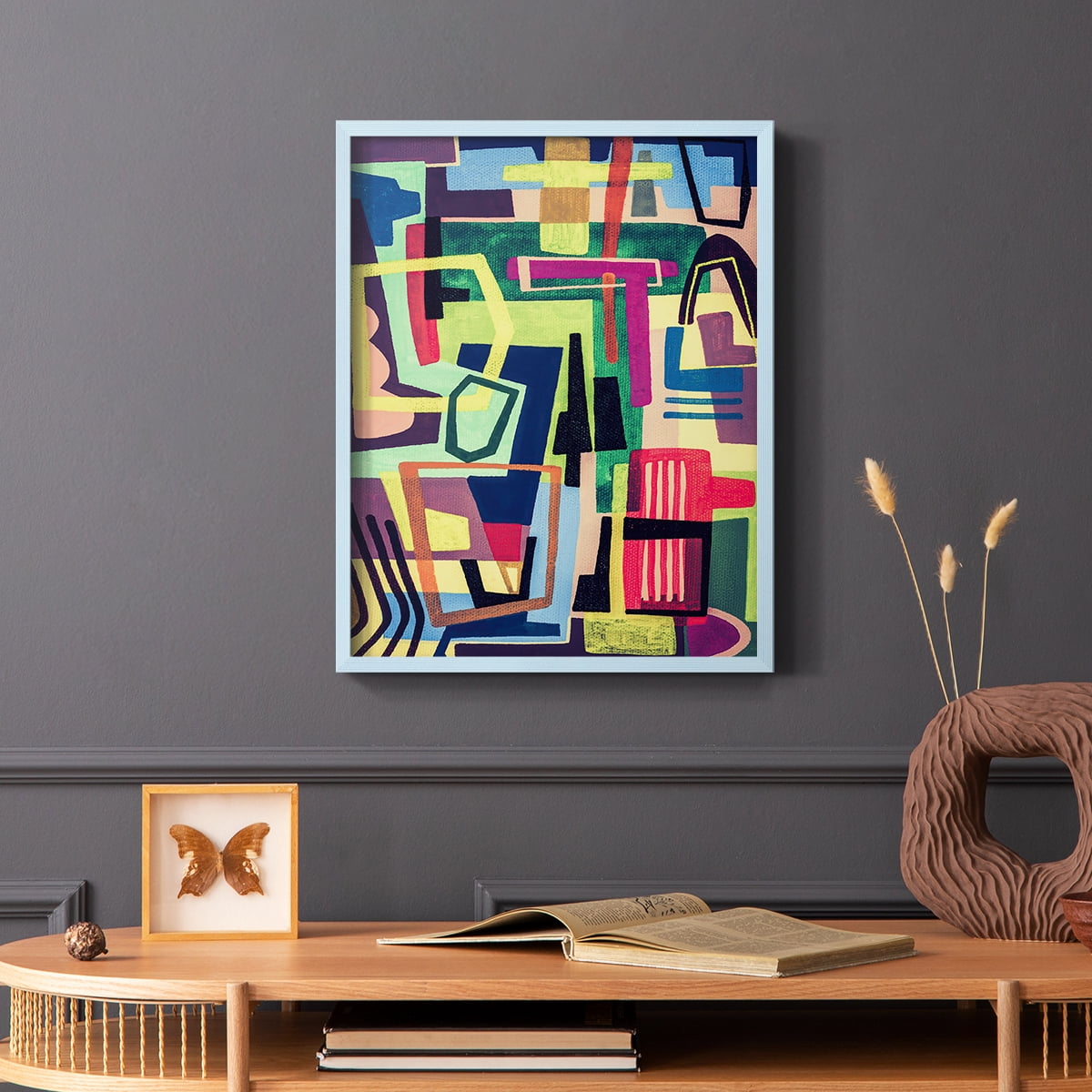 Connected Colors I Framed Print in Blue Solid Wood Framed Print No Nail Hanging