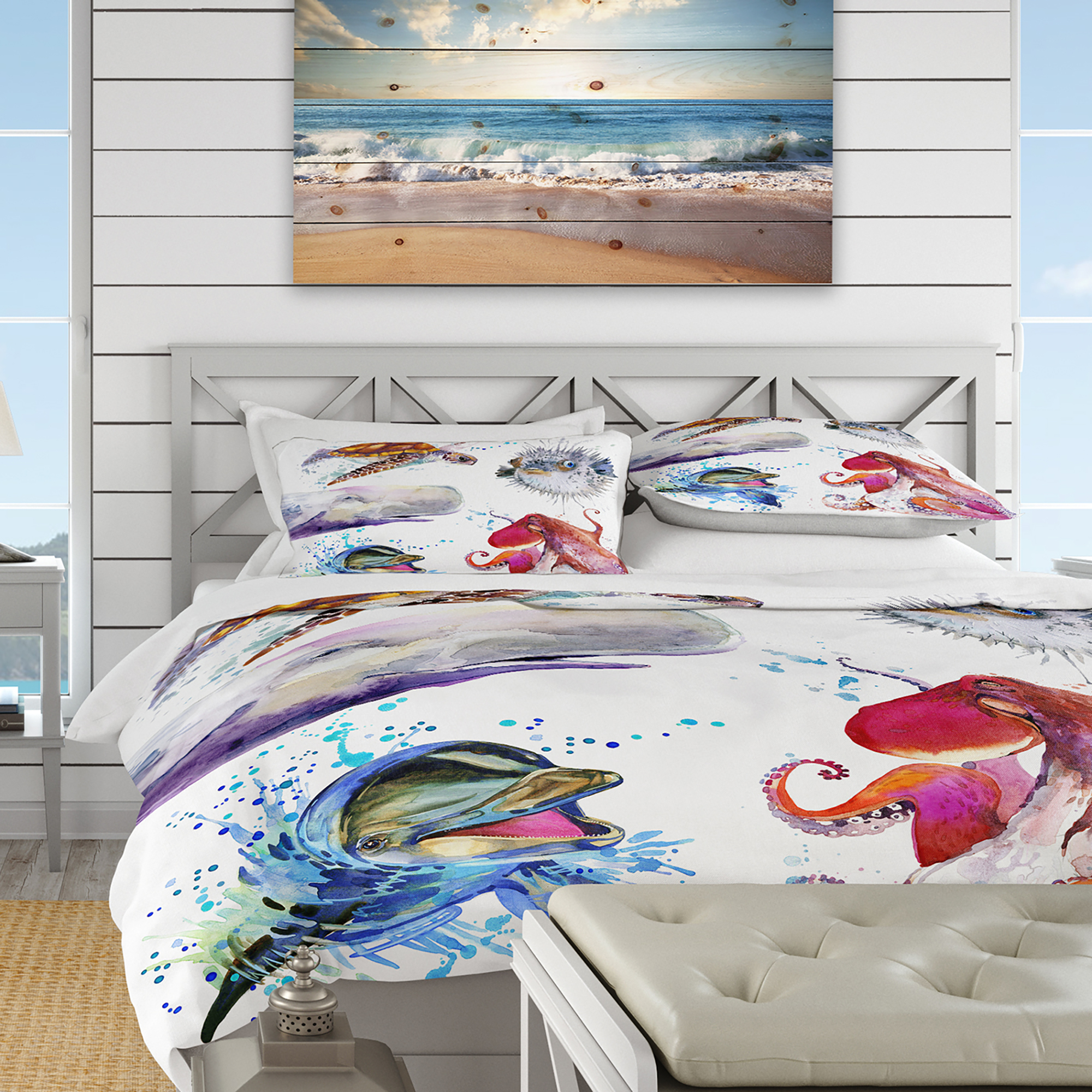 Designart 'Amazing Undersea Life Collage' Nautical & Coastal Duvet Cover Set