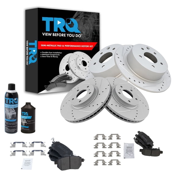 TRQ Front Rear Metallic Brake Pad & Performance Rotor Kit w/Chemicals BKA17993