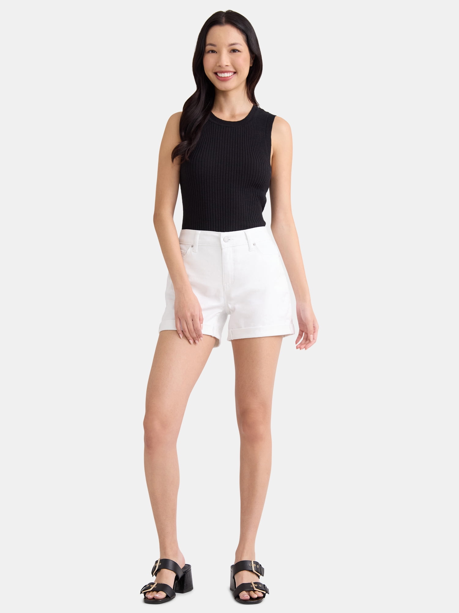 Time and Tru Women's Rolled Cuff Denim Shorts, 4" Inseam, Size 0-22