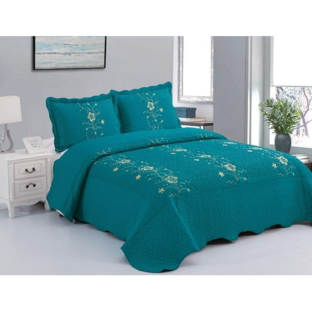 Teal Colored Bedspreads MarCielo 3 Piece Lightweight Bedspread Quilt Set Microfiber Quilt Bedspreads Bed Coverlet Set Prewashed Lapaz ()