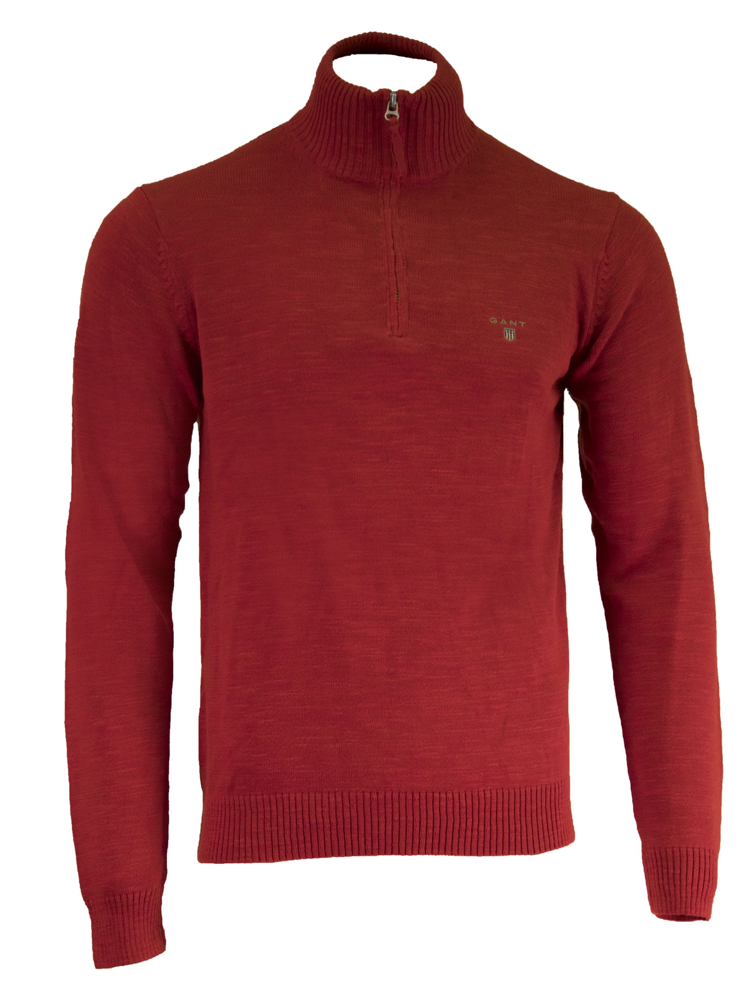 Gant Men's Natural Cotton Half Zip Cardigan, Medium, Carpet Red