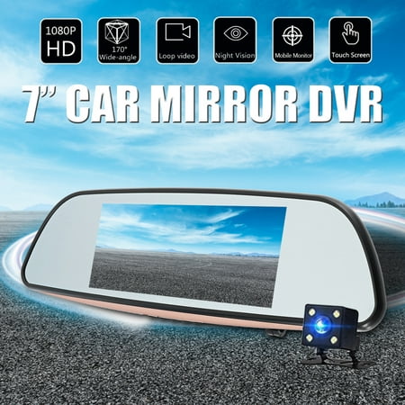 7'' 1080P HD Touch Screen Car DVR Video Mirror Recorder Rear Camera Night Vision Microphone Rearview