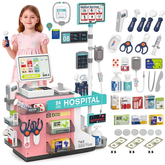 Aijohnny Doctor Kit for Toddlers, Pretend Medical Station Set with Mobile Cart, Birthday Gifts for Kids 3-5 5-8 8-12 Year Old