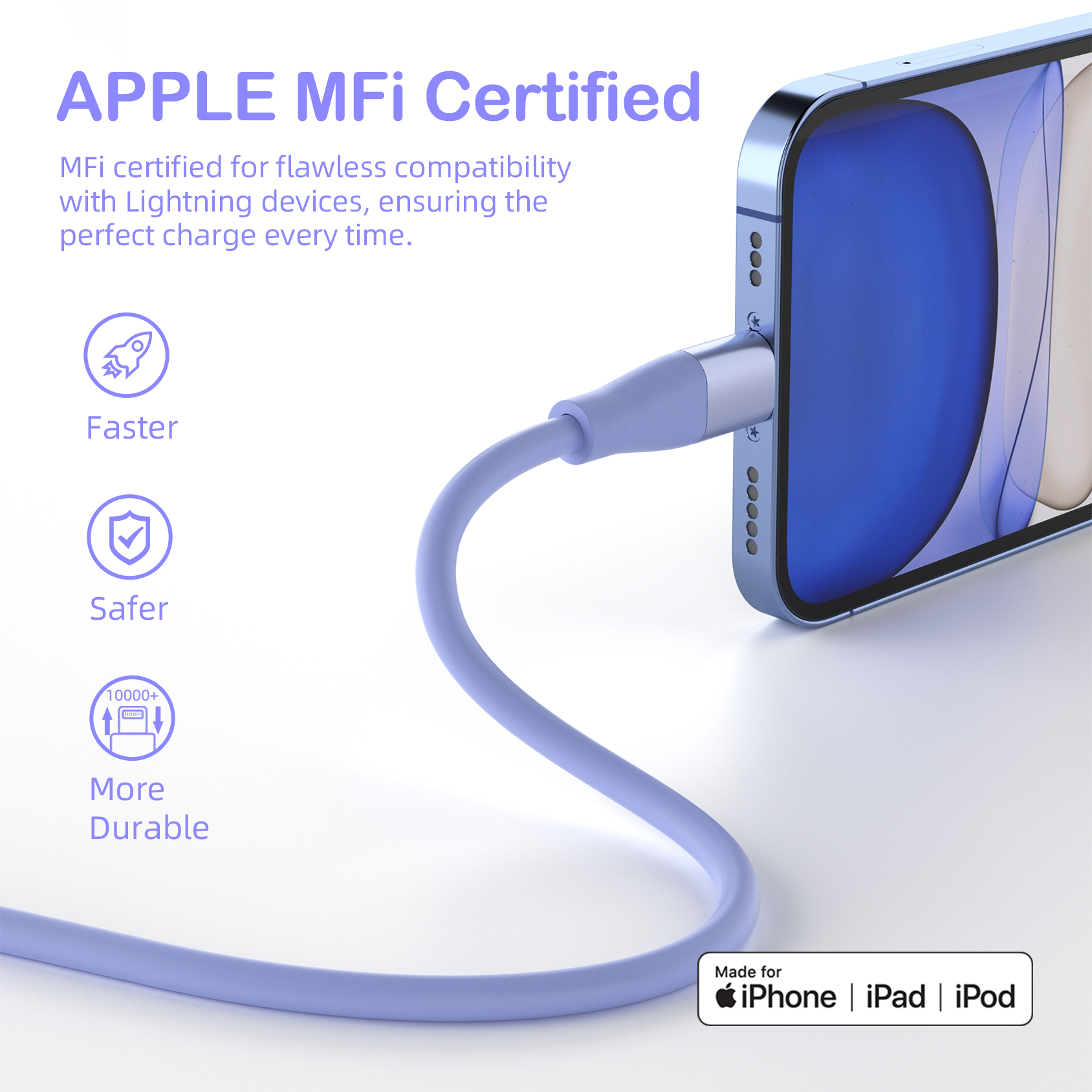 Bkayp iPhone Lightning Cable 3-Pack 10ft, MFi Certified photo 3