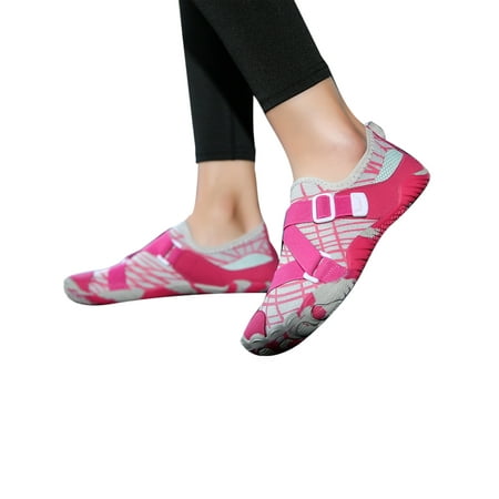 

Eloshman Women Men Beach Shoe Slip On Water Shoes Quick Dry Aqua Socks Summer Lightweight Athletic Flats Breathable Barefoot Rose Red Style C 5