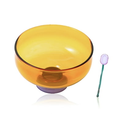 Laklulu Salad or Pasta Glass Bowls - Colored Glass Bowl With Spoon -Transparent Fruit bowl- Dishwasher Safe