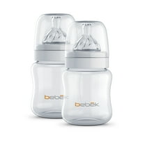 Bebek 5 oz, Graduated in Ounces and ML Patented Anti Colic Clear BPA-Free Bottle, w/ Easy to Clean Sense-Flo Hospital Grade Silicone nipples. (2 Pack of Nipples)