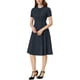 thumbnail image 2 of Vestido midi vintage de los años 1950 para mujer, con cuello redondo y mangas cortas, plisado, talla XL, color azul marino, 2 of 7