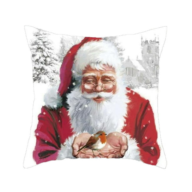 Worallymy Funda de almohada de Navidad Funda de almohada cuadrada de Papá Noel Funda de almohada con estampado de Navidad Decoración de sofá Worallymy JD735806359