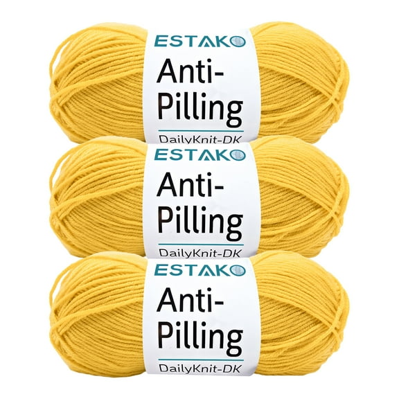 Estako DailyKnit-DK - (3 Skeins Pack) - 100% Anti-Pilling Acrylic Yarn - Soft DK Light Weight #3 - (3 x 3.52 oz / 3 x 273 yds) - for Knitting & Crocheting ( 80027 - Yellow )