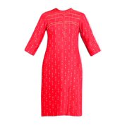 Red Band Collar Printed Kurta-X Small