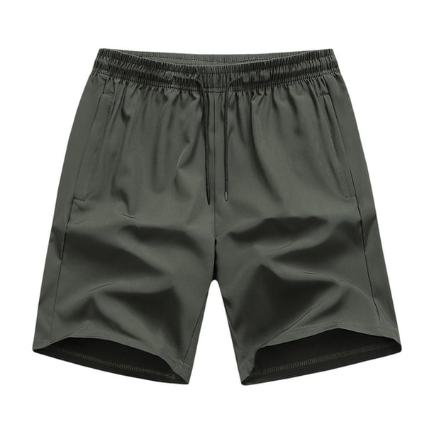 Bañador de hombre informal de verano, color liso, cintura elástica con cordón, cremallera y bolsillo. Pantalones de poliéster para hombre.