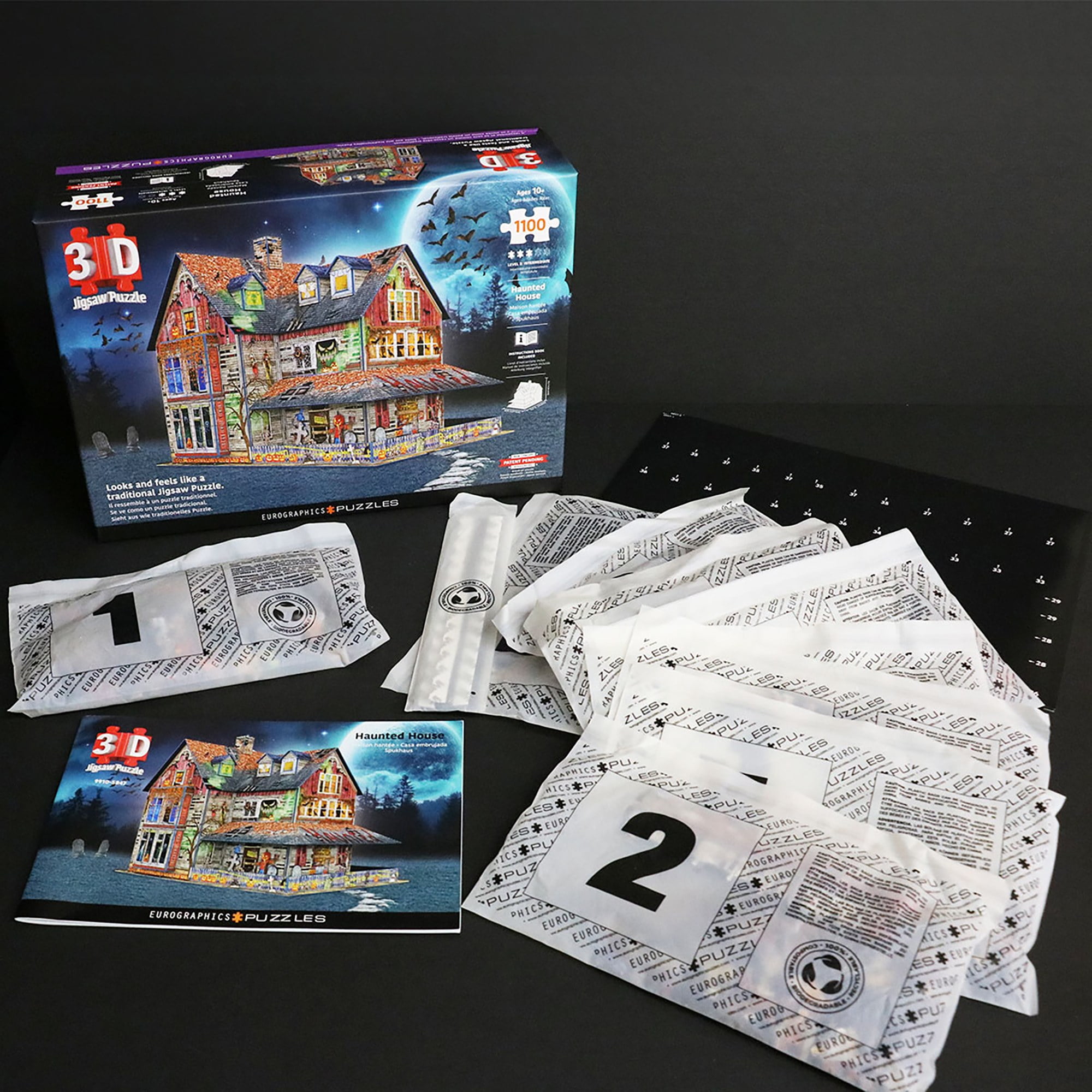 Eurographics: 3D Puzzle: Haunted House - 1100 Pieces - Halloween Adult Jigsaw, 13.75 x 10.5 x 11" Assembled Size, High-Quality Recycled Materials