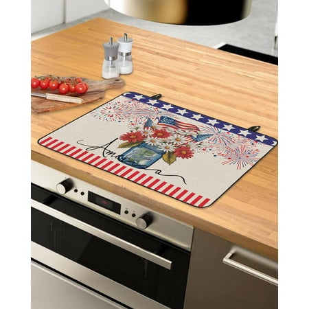 

4th of July Stove Top Covers for Electric Stove Heat Insulation Fireproof Glass Cooktop Cover Counter Top Glass Stove Cover for Prevent Scratches 29 x21 Independence Day Floral Fireworks Rustic