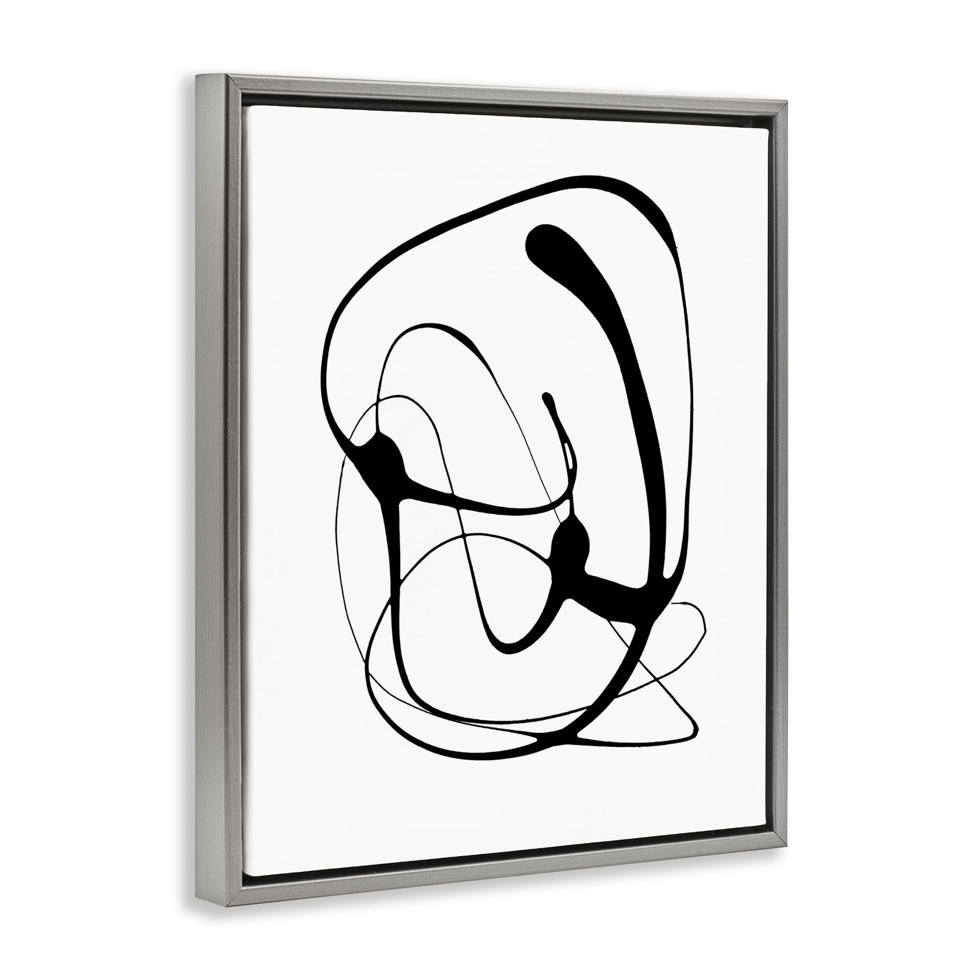 Stupell Industries Black Modern Swirl Abstract Painting Gray Floater Framed Canvas Art Print Wall Art, 25 x 31