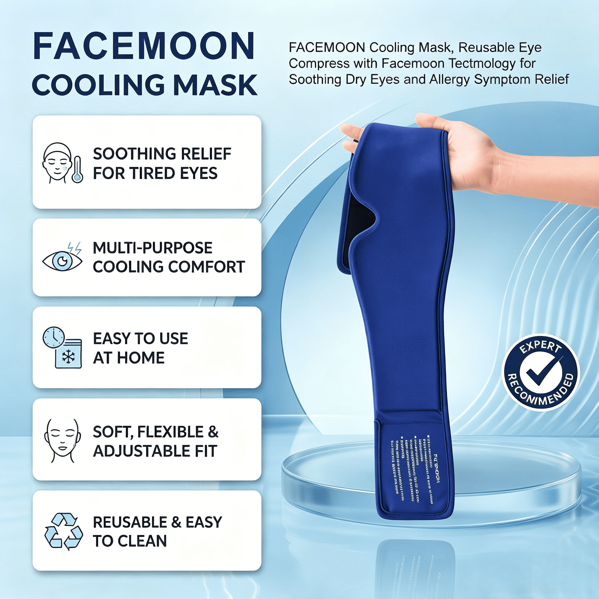FACEMOON Reusable Gel Eye Mask, Compress for Puffy Eyes & Dark Circles, Travel-Friendly