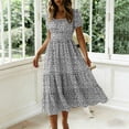 thumbnail image 4 of Vmvidoty Women's Floral Boho Maxi Dresses Flowy Short Sleeve A Line Polka Dot Smocked Beach Sundress Summer Vacation Clothes Black S, 4 of 8