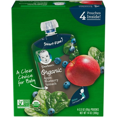 (4 Pouches) Gerber Organic 2nd Foods Baby Food, Apple Blueberry Spinach, 3.5