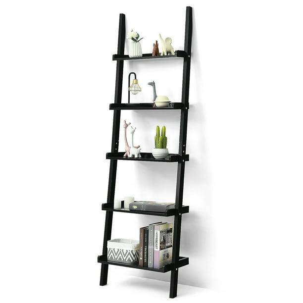 Costway Ladder Shelf 5 Tier Plant Stand, Slanted Shelf Bookcase Ikea