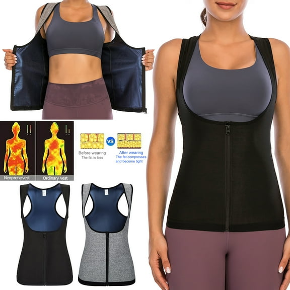 Women Compression Shirt Slimming Body Shaper Vest Waist Trainer Workout Tank Tops Back Support Undershirts with Zipper Breathable Control