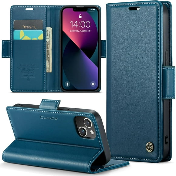 ABDFHE-for iPhone 13 Mini Case, Premium PU Leather Wallet Case Flip Cover with [RFID Blocking][Card Holder][Stand Function] Shockproof Protective for iPhone iPhone 13 Mini 5.4 inch, Blue