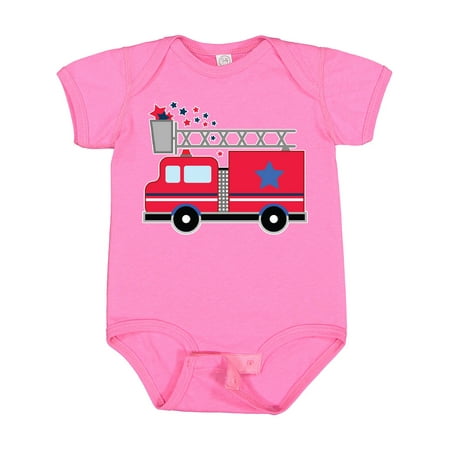 

Inktastic 4th of July Firetruck with Red and Blue Stars Gift Baby Boy or Baby Girl Bodysuit