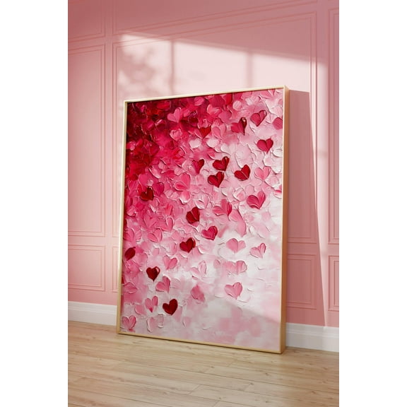 Valentines Day Red Pink Heart Print, Valentines Wall Art, Pink Heart Apartment Decor, Romantic Wall Art, Valentines Day Her Home Decor #2936, Unframed Poster Size 8x12