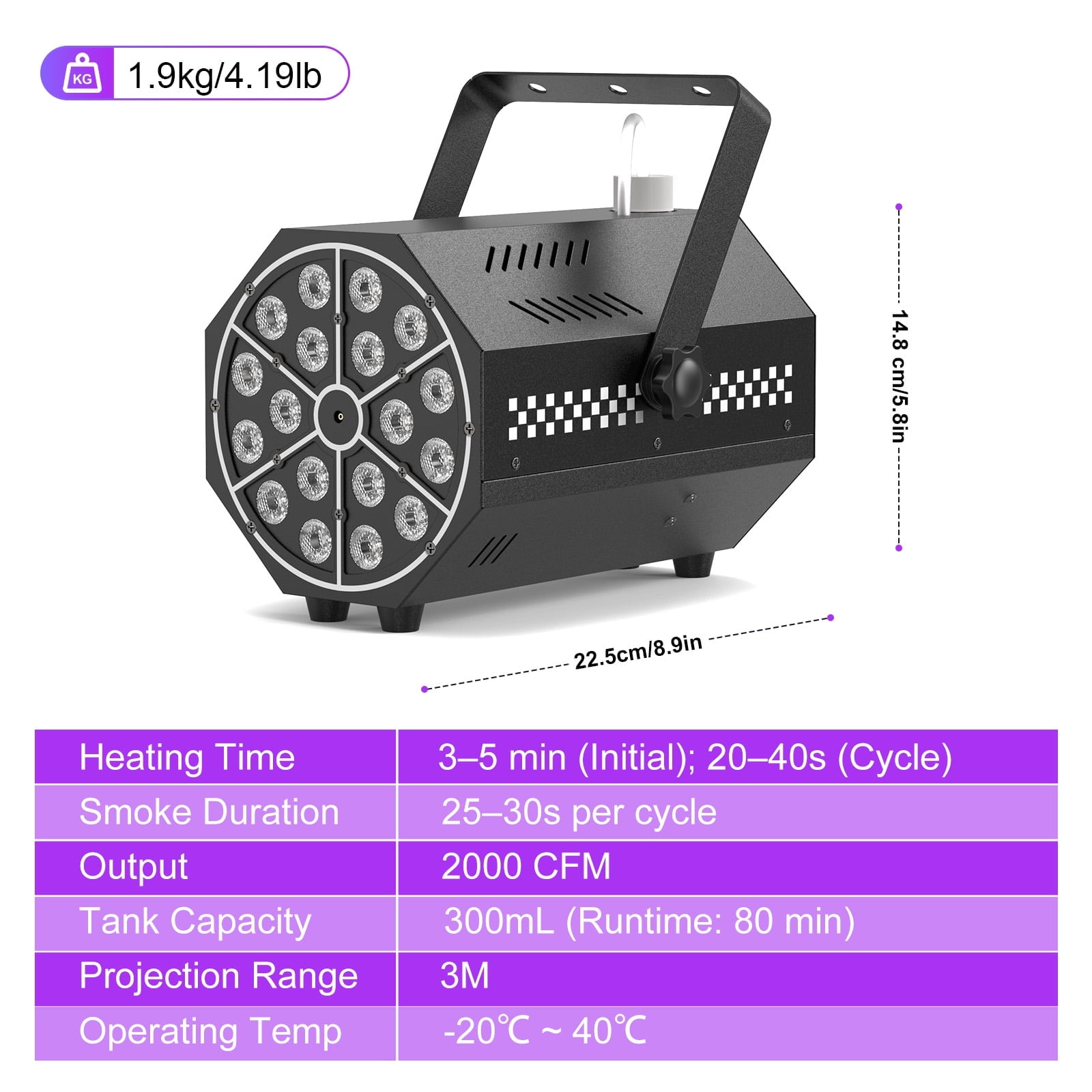 Fog Machine 1000W with 18-Color LED Lights and Remote, 300ml Smoke Fogger for Parties, DJ Stage, Indoor Outdoor Use