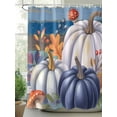 thumbnail image 2 of Fall Shower Curtain Purple Pumpkin Shower Curtains for Bathroom Thanksgiving Decor, Waterproof Polyester Shower Curtain Set with Hooks, Standard Size 72" x 72" Leaves Mushrooms Wood Grain, 2 of 6